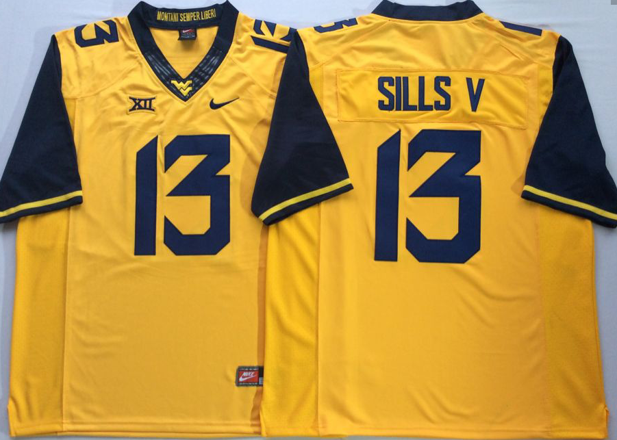 NCAA Men West Virginia Mountaineers Yellow #13 SILLS V->more ncaa teams->NCAA Jersey